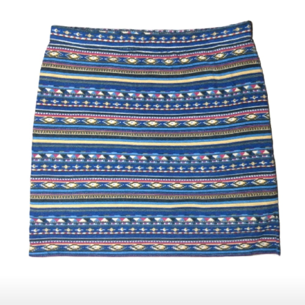 Miss Me Boho Hippie Aztec Print Navy Mini Skirt S